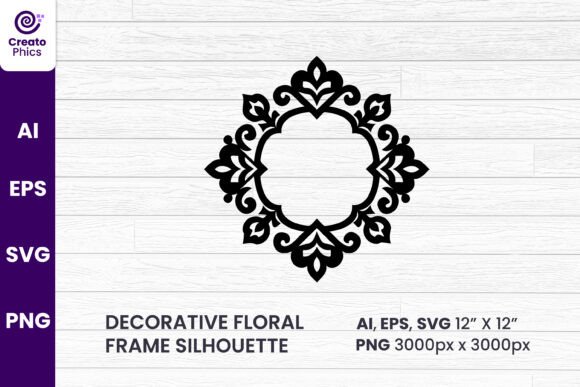Decorative Floral Frame Black Silhouette Guide