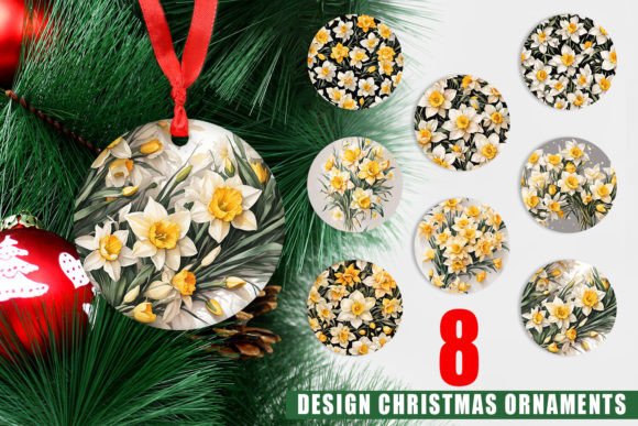 Ornament Daffodil Pattern: 8 High-Res Holiday Designs