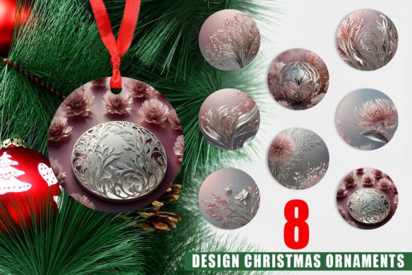 Silver and Pink Plant Ornaments for Festive Decor