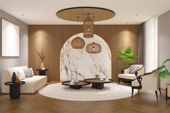 Visualizing Serenity: The 3D Render of Living Room 1